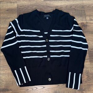 Premise Black and White Striped Cardigan Sweater